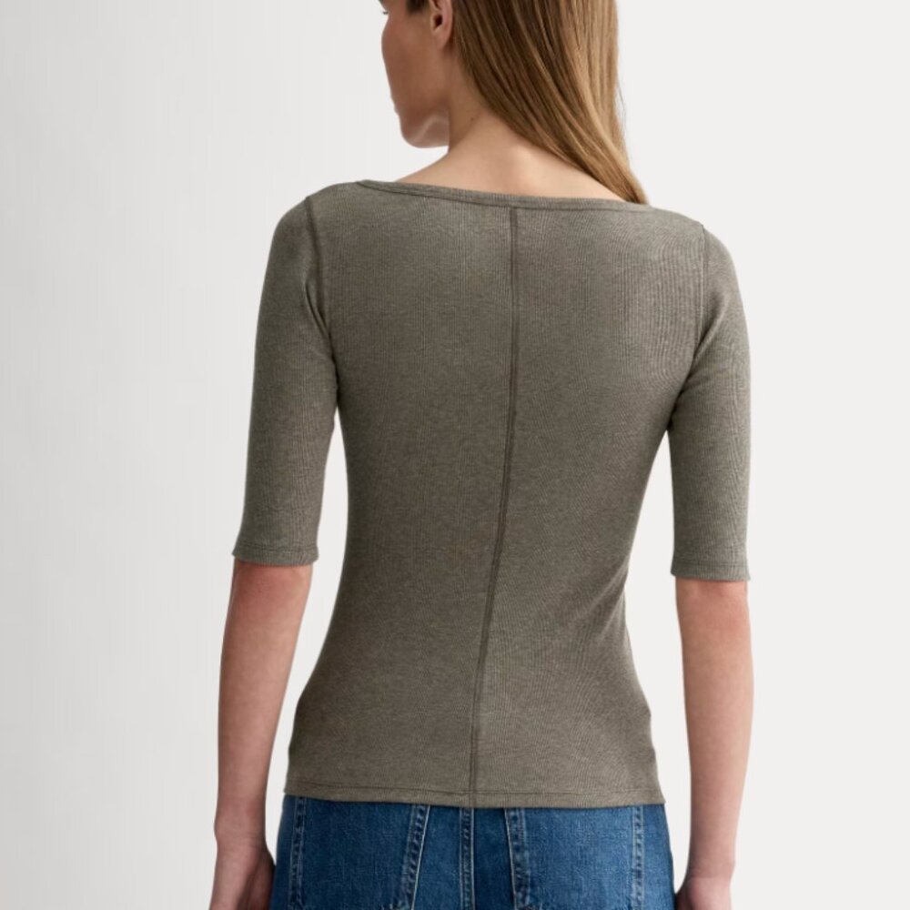 Everlane The Luxe Rib Scoop-Neck Tee - Heathered Fatigue - Picture 3 of 4